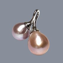 Enchanting Oval Round 9 - 11mm Keshi Purple Peach Pink Cultured 2 Pearls Pendant - £75.21 GBP