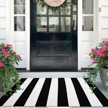 Outdoor Doormat: Iohouze Cotton Black And White Striped Rug 27 X 43 Inches - £31.54 GBP