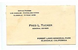 Fred L Tucker Business Card Forest Lawn Memorial Park Glendale California - $11.88