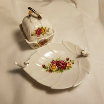 Porcelain Trinket Box - Bird Vanity Dish Country Rose Red Gold Price Prod VFC - £8.56 GBP