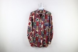 Vintage 90s Streetwear Womens Medium Silk Rainbow Abstract Collared Button Shirt - £35.57 GBP
