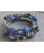 Premier Designs Silver Blue Aventurine Stone Glass Beaded Coil Wrap Brac... - £25.80 GBP