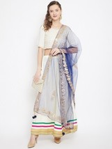 Navy blue and Gold-toned Net embroidered Dupatta, gotta patti, Free Shipping - $14.76