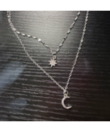 Necklace Moon Star Pendant Women Silver Chain Choker Gift Fashion layered - €6,43 EUR