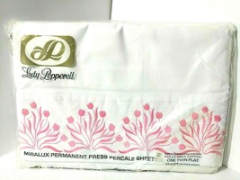 Pink Tulips Embroidered Twin Flat Sheet Percale Lady Pepperell SEALED Mi... - $32.62