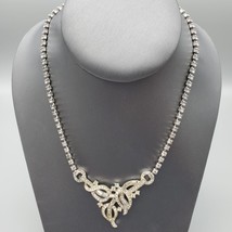 Art Deco Rhinestone Necklace Clear V Neck Hook Clasp Jewelry 12&quot; Few Dead Stones - £18.47 GBP