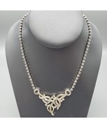 Art Deco Rhinestone Necklace Clear V Neck Hook Clasp Jewelry 12&quot; Few Dea... - £18.34 GBP