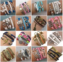 Wholesale 30pcs/Lots Mix Style Infinity Love Charm Bracelets Antique Multilayer  - £56.92 GBP