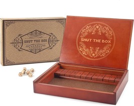 Shut The Box Dice Game Wooden Board Table Math Game with Lid 6 Dice Gift Package - £31.66 GBP