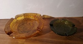 VTG Anchor Hocking Glass Ashtray Lot Of 2 Soreno Amber Gold Green MCM READ - £23.52 GBP