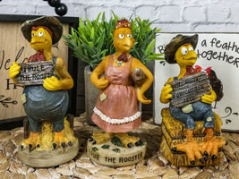 Set of 3 Western Farm Roosters and Hen Chicken Holding Funny Signs Figurines - £41.55 GBP