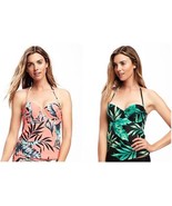 New Old Navy Women Green Orange Palm Leaf Print Halter Balconett Tankini... - £14.11 GBP