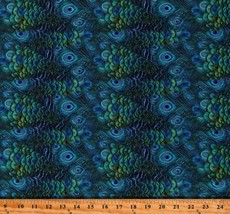 Cotton Peacock Feathers Plumes Blue Green Birds Fabric Print by the Yard D465.47 - £10.35 GBP