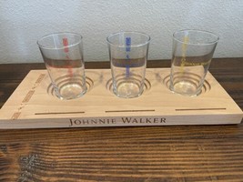 Johnnie Walker Keep Walking Whiskey Glasses Yellow, Red, Blue Logo Wooden Tray - £22.38 GBP