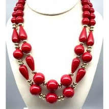 Vintage Double Strand Chic Beads, Bold Graduated Red Lucite Necklace with Gold - £22.42 GBP