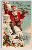 Santa Claus Christmas Postcard On Mountain Using Telescope Village Below 1910 - £10.83 GBP
