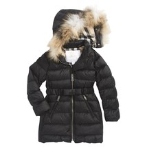 NWT 100% AUTH Burberry Big Girls Janie Black Fox Hood Bow Belt Puffer Jacket 14 - £465.70 GBP