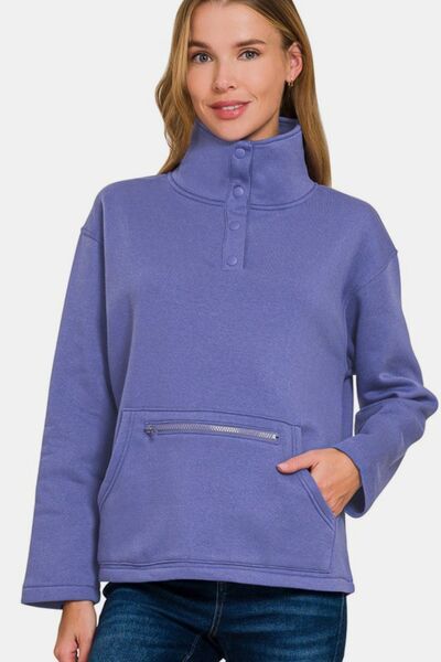 Zenana Turtleneck Half Snap Fleece Sweatshirt - $31.86
