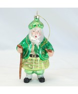 Scottish Santa Christmas Blown Glass Ornament Pipe &amp; Cane 41/2&quot; Tall - £25.25 GBP