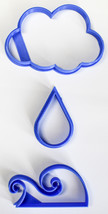 Water Cycle Cloud Raindrop Ocean Wave Set Of 3 Cookie Cutters USA PR1107 - £3.98 GBP