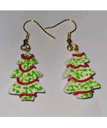 Christmas Tree Cake Earrings Gold Tone Wire Cake Charm Snack Kids Cake - £6.77 GBP