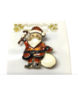 SANTA CLAUSE With Candy Cane and Sack Enameled PIN - $6.86 CAD