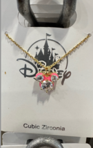 Disney Parks Cubic Zirconia Mickey Mouse Gold Color with Pink Necklace NEW