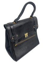 Vintage Dove Purse Black Leather 1950s Turnlock Brass Handbag Peggy Olson - $109.10 CAD
