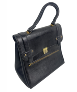 Vintage Dove Purse Black Leather 1950s Turnlock Brass Handbag Peggy Olson - $108.61 CAD