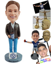 Personalized Bobblehead Happy working fella ready to start a great with a hot co - £71.55 GBP