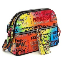 Graffiti Medium Multicolor Zip Tassel Crossbody Bag - £37.36 GBP
