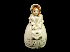 Figurine Hand Bell, Bonneted Lady with Hand Bag, Glazed Porcelain, Made in Japan - £19.49 GBP