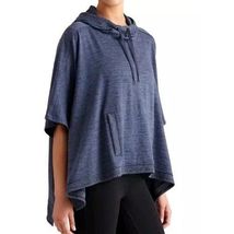 Athleta Blissful Poncho Sz M Blue Hooded Pullover Sweatshirt Oversized Cape - $18.81