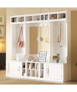 Wide Hall Tree with Storage Bench, Coat Rack &amp; Shoe Cubbies - White - $564.99