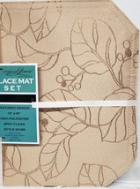 SET OF 4 FABRIC SOFT PLACEMATS (13&quot; x 18&quot;) TEXTURED BROWN LEAVES ON BEIG... - £12.62 GBP