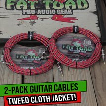 Guitar Cables (2 Pack) Right Angle to Straight-End Instrument Cord Tweed Cloth J - £20.95 GBP+