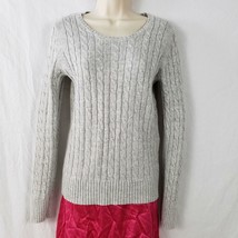 Vintage Merona Cable Knit Sweater Size Medium Light Gray Wool Blend *Flaw - £5.53 GBP