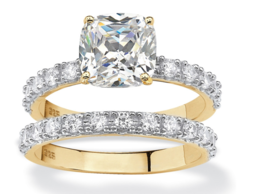 Cushion Cz Bridal Gp 2 Ring Set 18K Gold Sterling Silver 6 7 8 9 10 - £239.79 GBP