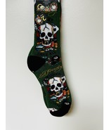Ed Hardy Mens 2 Pair Cushioned Crew Socks Green Gray Shoe 6-12 Skull Dice - $24.75