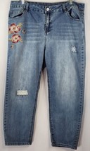 Avenue Denim Jeans Womens Size 16 Blue Mid Rise Crop Floral Embroidered Front - £24.90 GBP