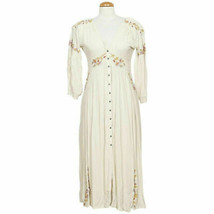 FREE PEOPLE Cream Day Glow Embroidered Floral Crinkle Midi Dress XS - £62.72 GBP