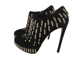 $2075 Azzedine Alaia Black Suede Silver Stud Ankle Boot Heel Shoe 38.5 Women image 4