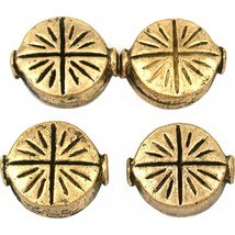 Fluted Star Disc Antique Gold Plated Beads 9.5mm 15 Grams 4Pcs Approx. - £5.28 GBP