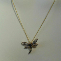 FAS  925 Sterling Silver Dragonfly Pendant Necklace W/ Black Faceted Stones - £35.43 GBP