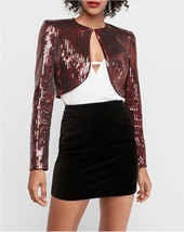 New Express x Karla Women Garnet Red Sequin Long Sleeve Open Bolero Jacket XS S - £39.81 GBP