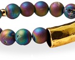NEW Gemelli Rainbow Druzy Quartz Beaded Gold Glam Bar Bracelet NWT - $18.73