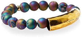 NEW Gemelli Rainbow Druzy Quartz Beaded Gold Glam Bar Bracelet NWT - £14.62 GBP