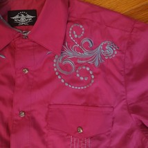EL General Lady&#39;s Hot Pink &amp; Silver Swirls Pearl Snap Western Cowgirl Sh... - $45.87