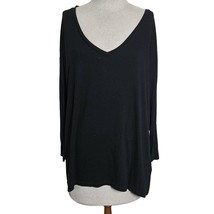 Black V Neck Long Sleeve Top Size Large - £19.78 GBP