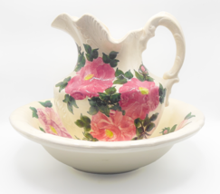 Vintage CASH FAMILY Hand Painted Pottery, Large Water Pitcher &amp; Basin, 1945 - £56.08 GBP
